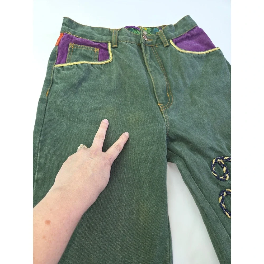 Vintage Major Damage Colorblock Jeans Green Purple Mens Size 30 High Rise 90s